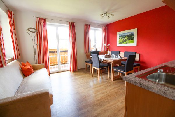 Bright and homely - the living room in our 2-room apartment at the Richlegghof in Filzmoos